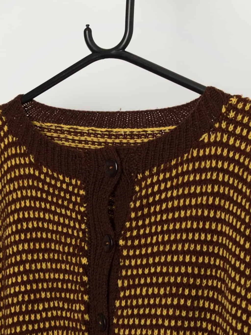 Vintage brown and yellow cardigan with pocket – Medium / Large