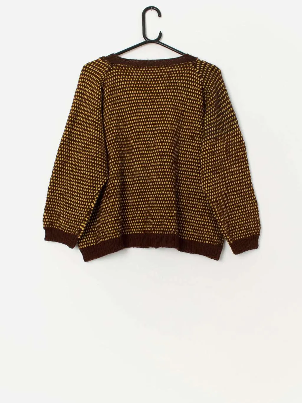 Vintage brown and yellow cardigan with pocket – Medium / Large