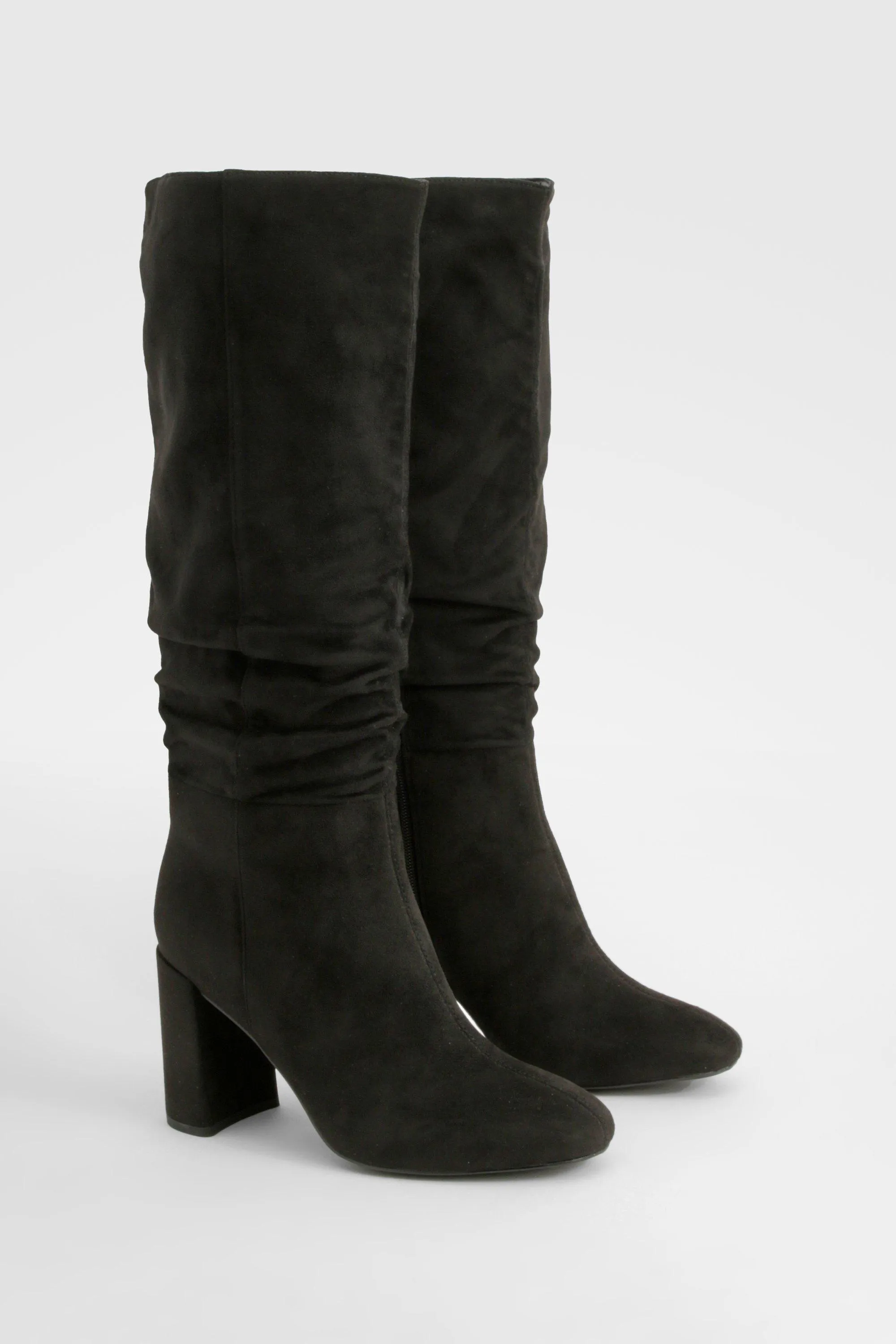 Wide Width Ruched Heeled Knee High Boots