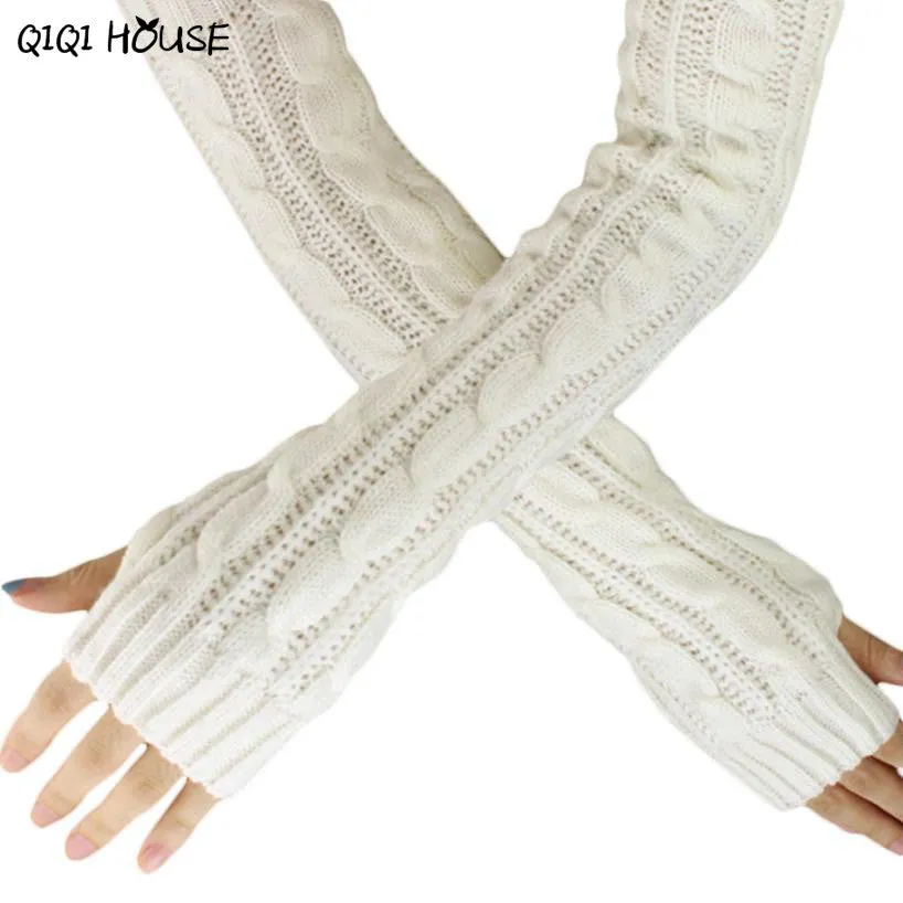 Winter Gloves Women Long Fingerless Knitted Women Gloves Hand Wrist Warmer Gloves Guantes Mujer#B920 SM6