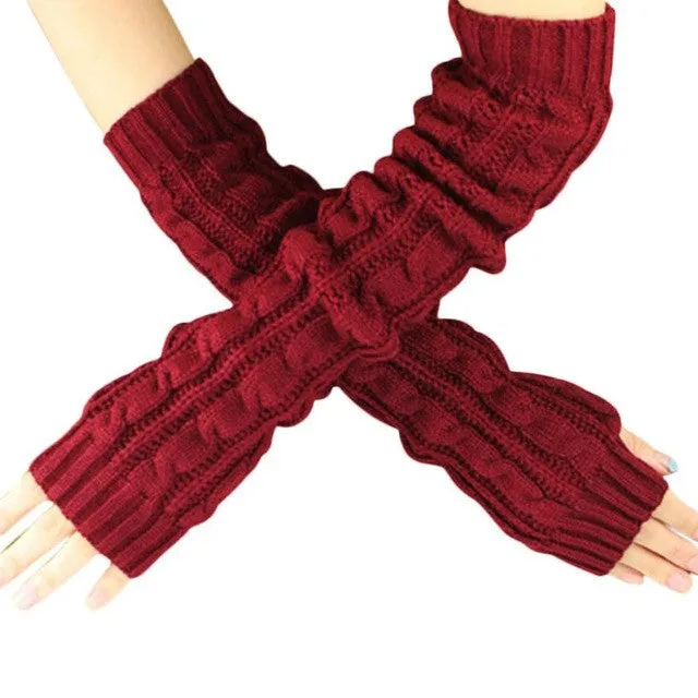 Winter Gloves Women Long Fingerless Knitted Women Gloves Hand Wrist Warmer Gloves Guantes Mujer#B920 SM6