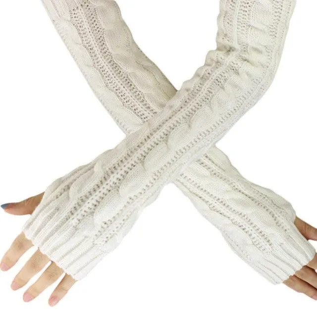 Winter Gloves Women Long Fingerless Knitted Women Gloves Hand Wrist Warmer Gloves Guantes Mujer#B920 SM6