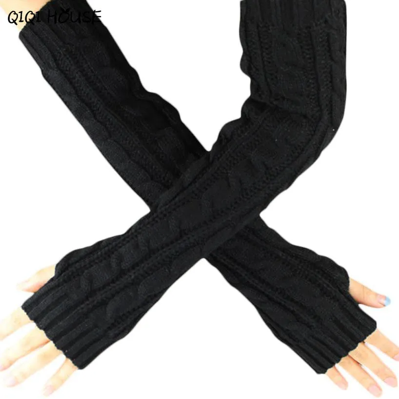 Winter Gloves Women Long Fingerless Knitted Women Gloves Hand Wrist Warmer Gloves Guantes Mujer#B920 SM6