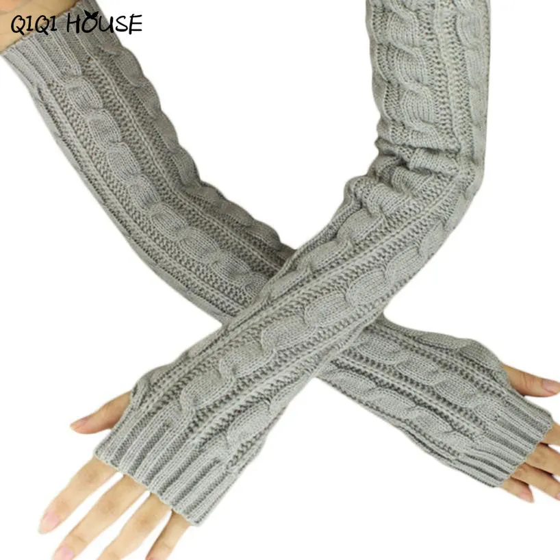 Winter Gloves Women Long Fingerless Knitted Women Gloves Hand Wrist Warmer Gloves Guantes Mujer#B920 SM6