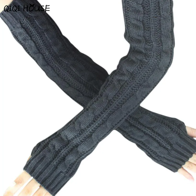 Winter Gloves Women Long Fingerless Knitted Women Gloves Hand Wrist Warmer Gloves Guantes Mujer#B920 SM6