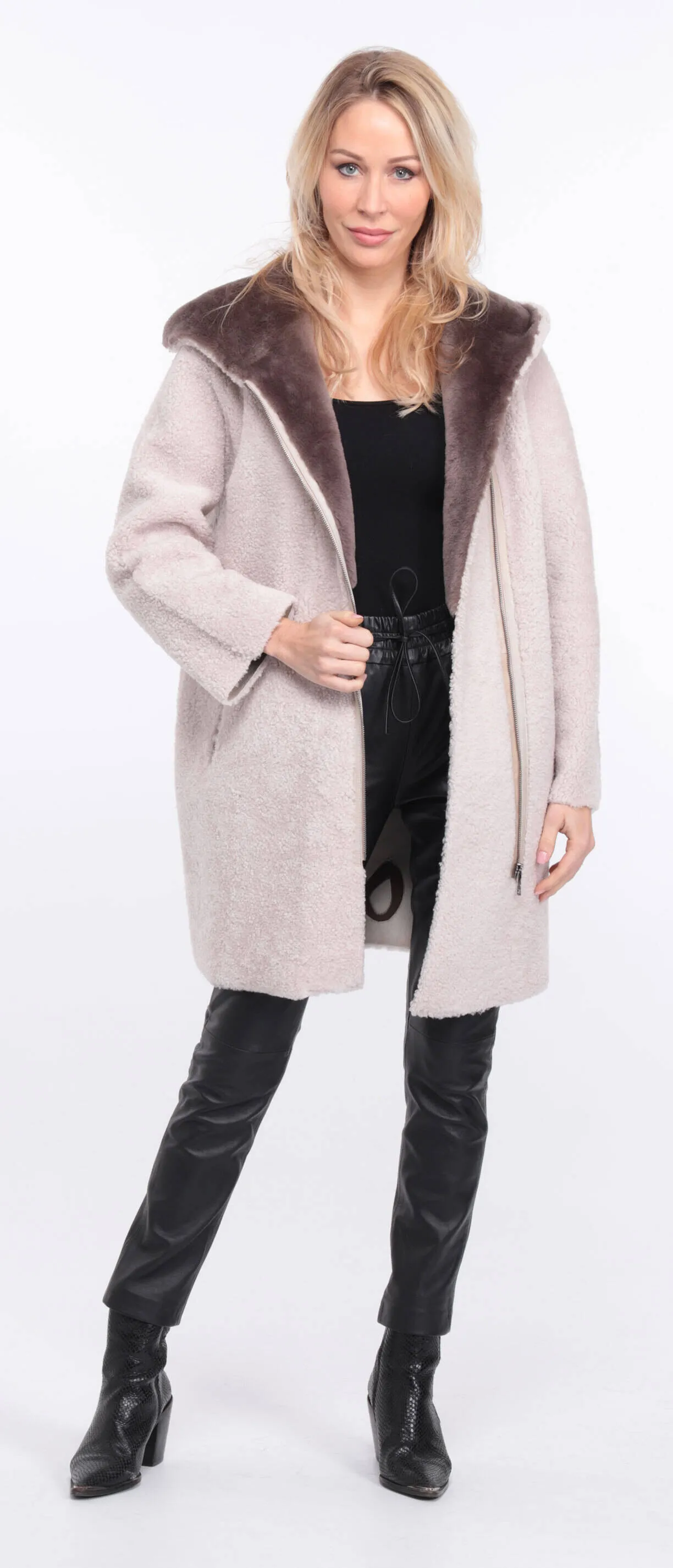 Women's ecru sheepskin coat valere