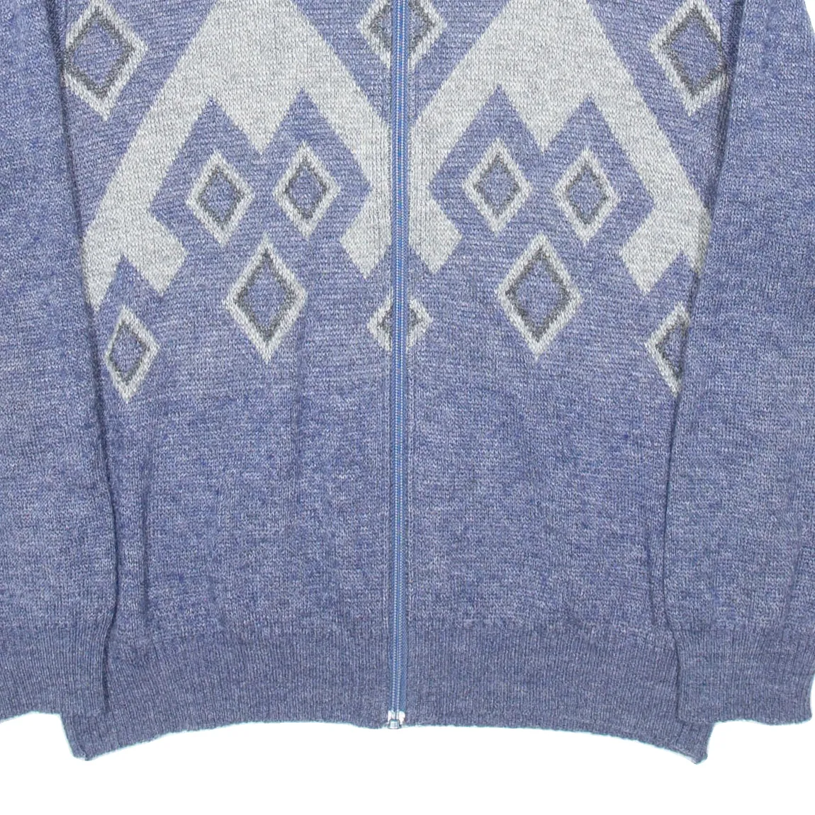 Womens Patterned Cardigan Blue Argyle High Neck Chunky Knit M