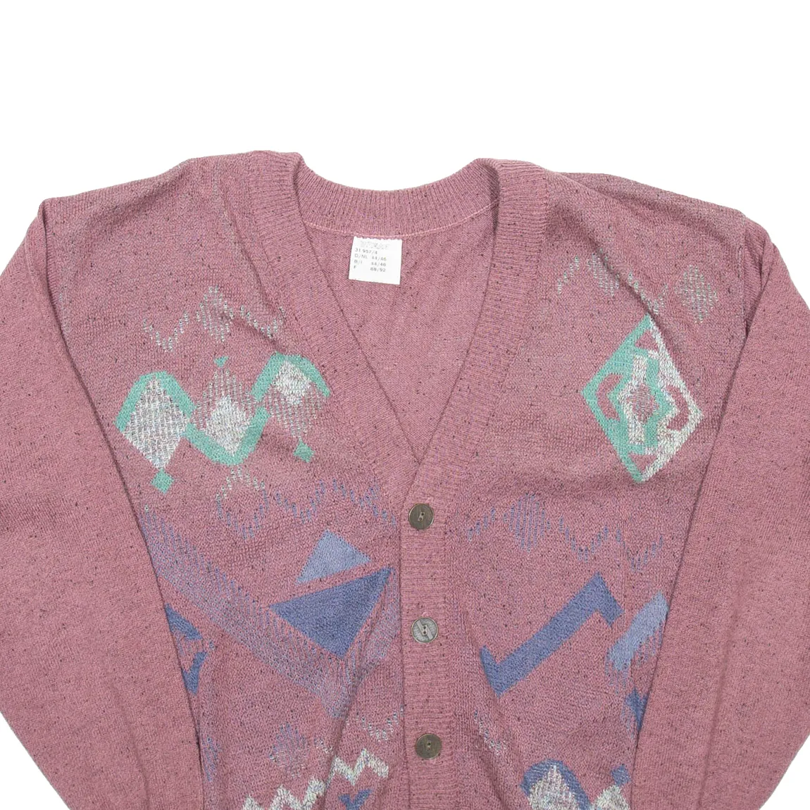 Womens Patterned Cardigan Maroon Argyle V-Neck Tight Knit M