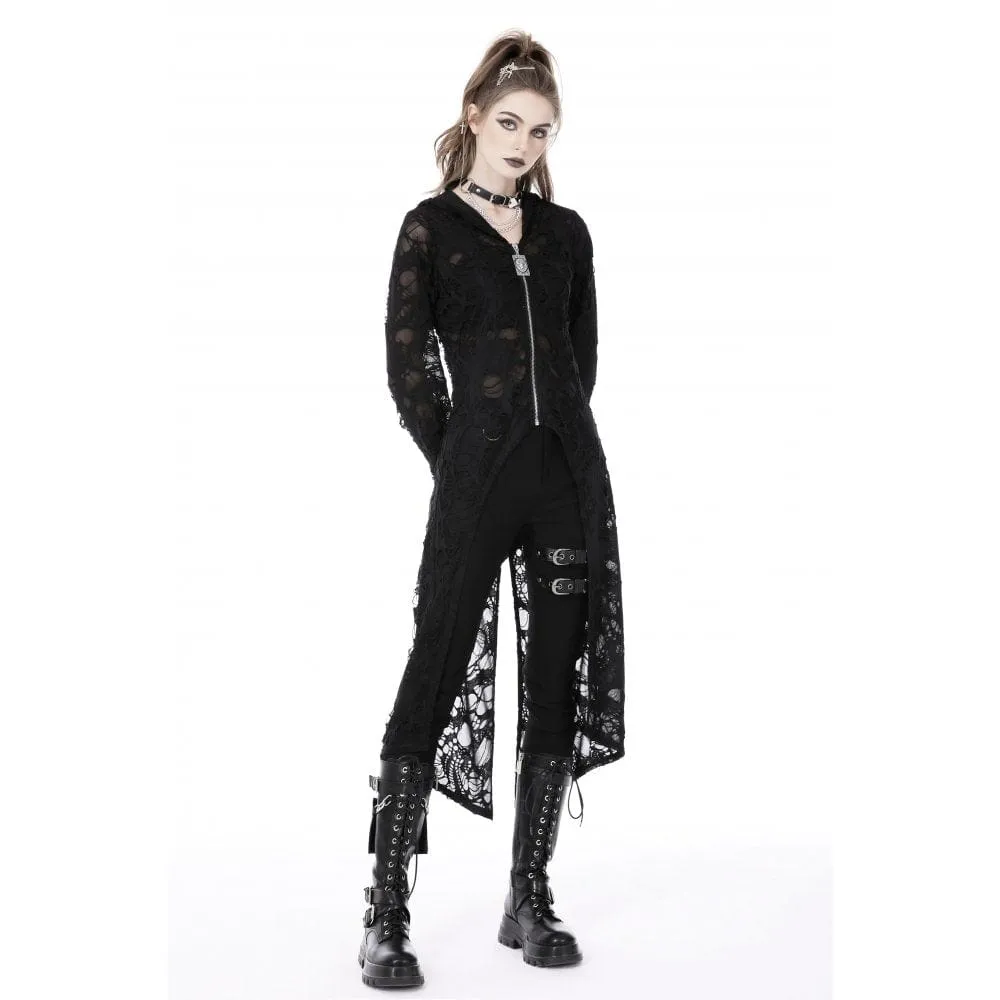 Women's Punk Split Ripped Coat with Hood