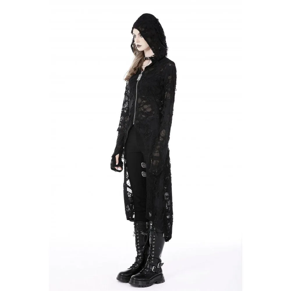 Women's Punk Split Ripped Coat with Hood