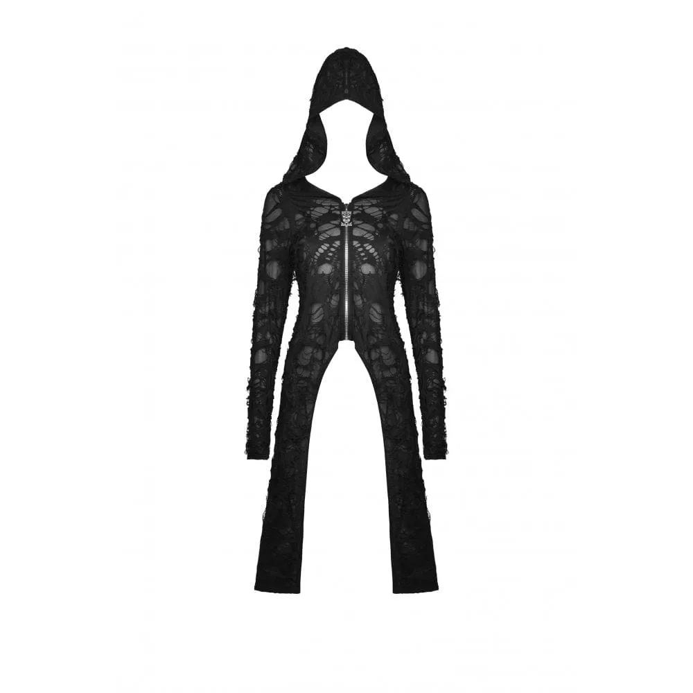 Women's Punk Split Ripped Coat with Hood