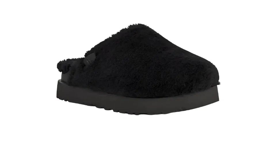 WOMENS UGG FUZZ SUGAR SLIDE BLACK SLIPPER | BLACK