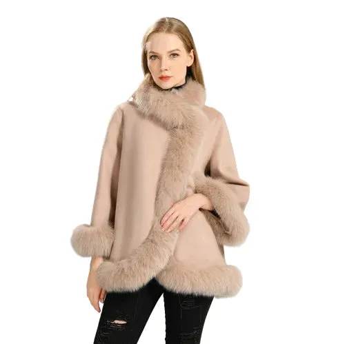 Women's wool coat with natural fur collar