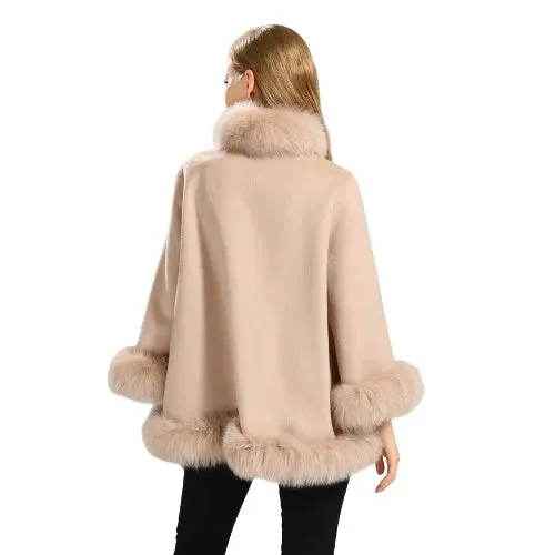 Women's wool coat with natural fur collar