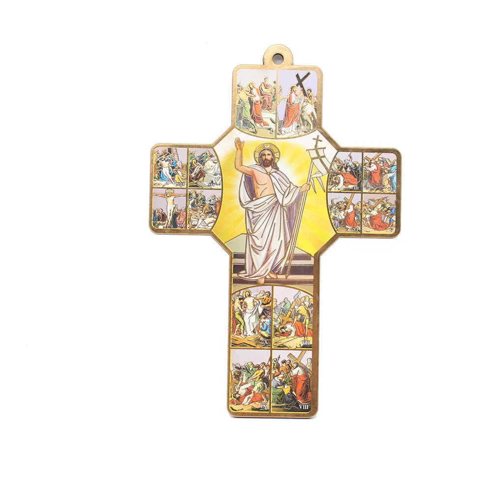 Wood Wall Picture Cross - Divine Mercy/Resurrection/Stations of the Cross - 20cm