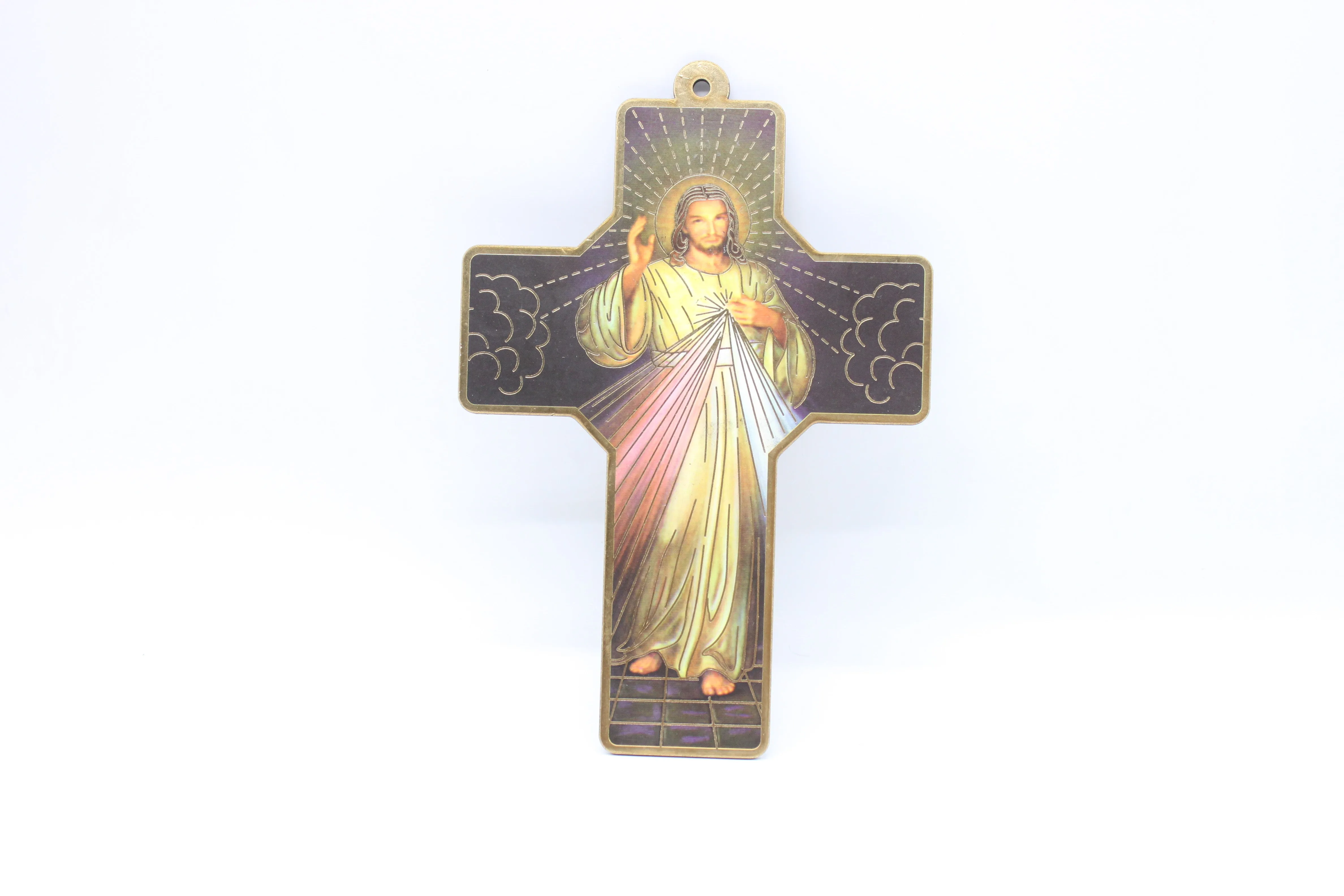 Wood Wall Picture Cross - Divine Mercy/Resurrection/Stations of the Cross - 20cm