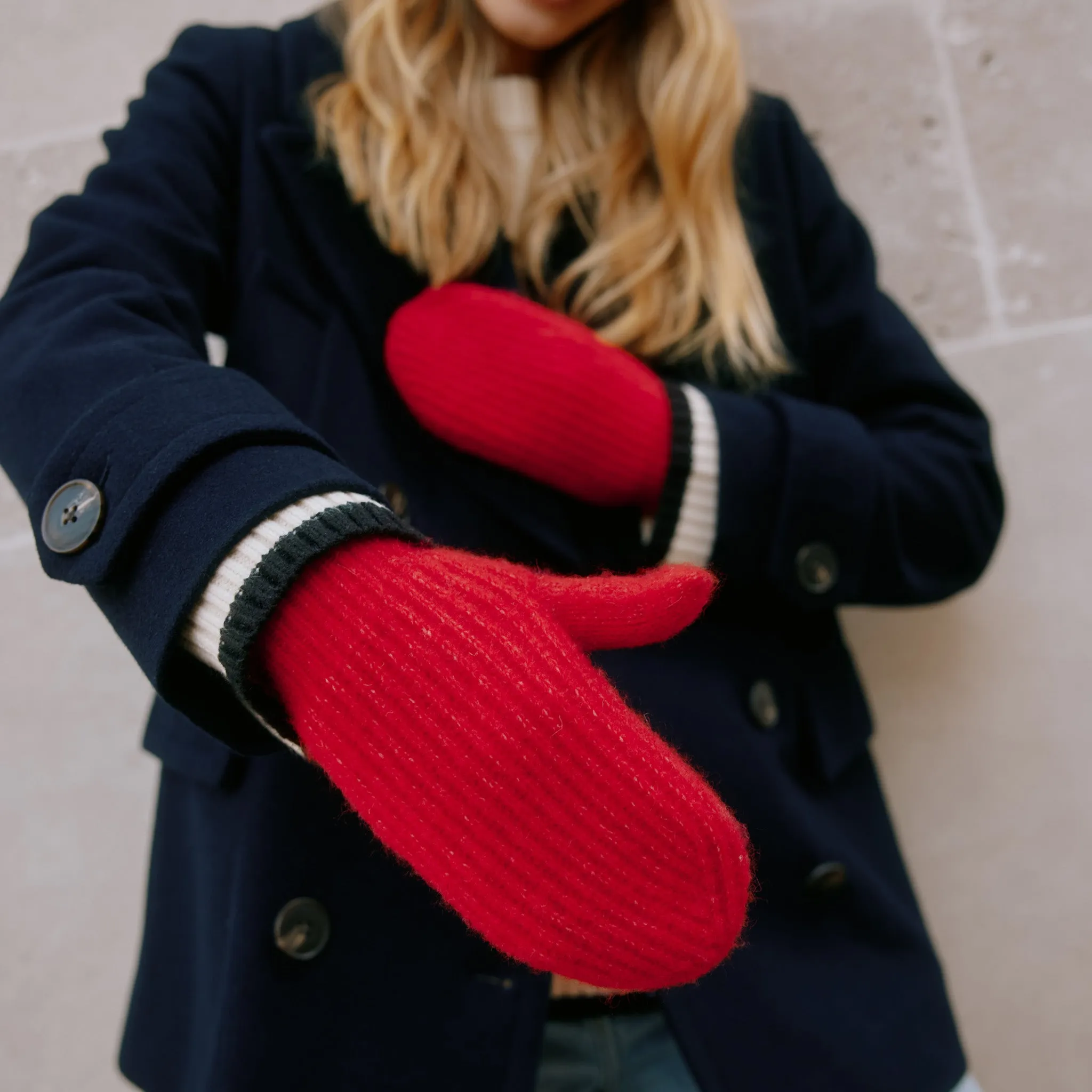 Wool Blend Red Knitted Mittens