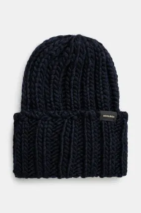 Woolrich wool beanie Chunky Beanie navy blue color thick knit CFWWAC0196FRUF0766