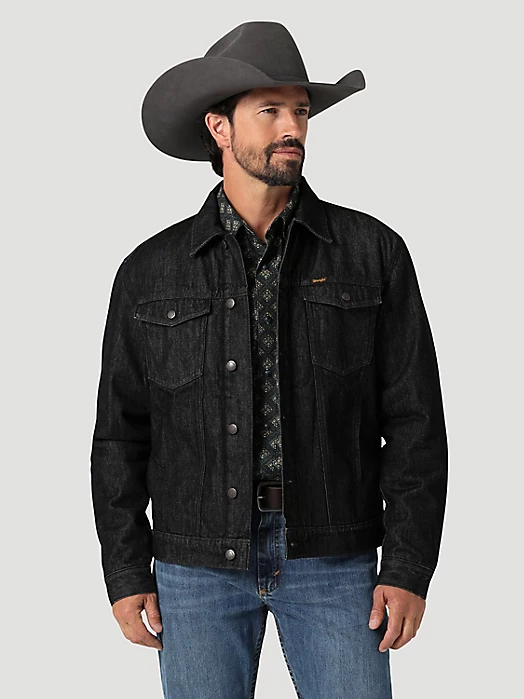 Wrangler® Cowboy Cut® Sherpa Lined Denim Jacket In Black Obelisk