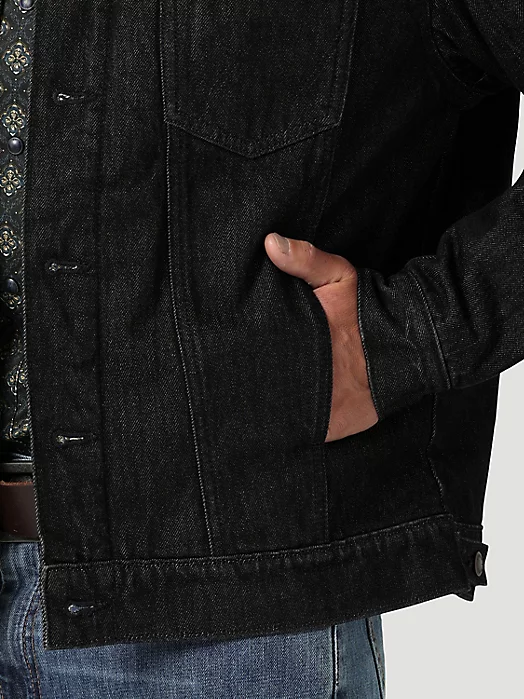 Wrangler® Cowboy Cut® Sherpa Lined Denim Jacket In Black Obelisk