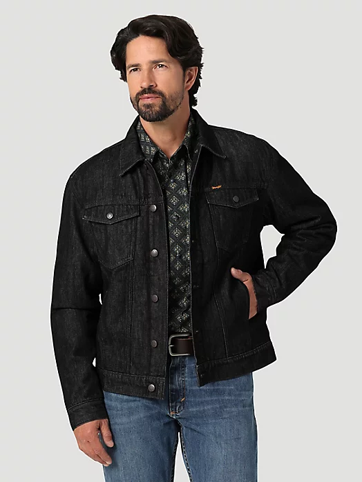 Wrangler® Cowboy Cut® Sherpa Lined Denim Jacket In Black Obelisk