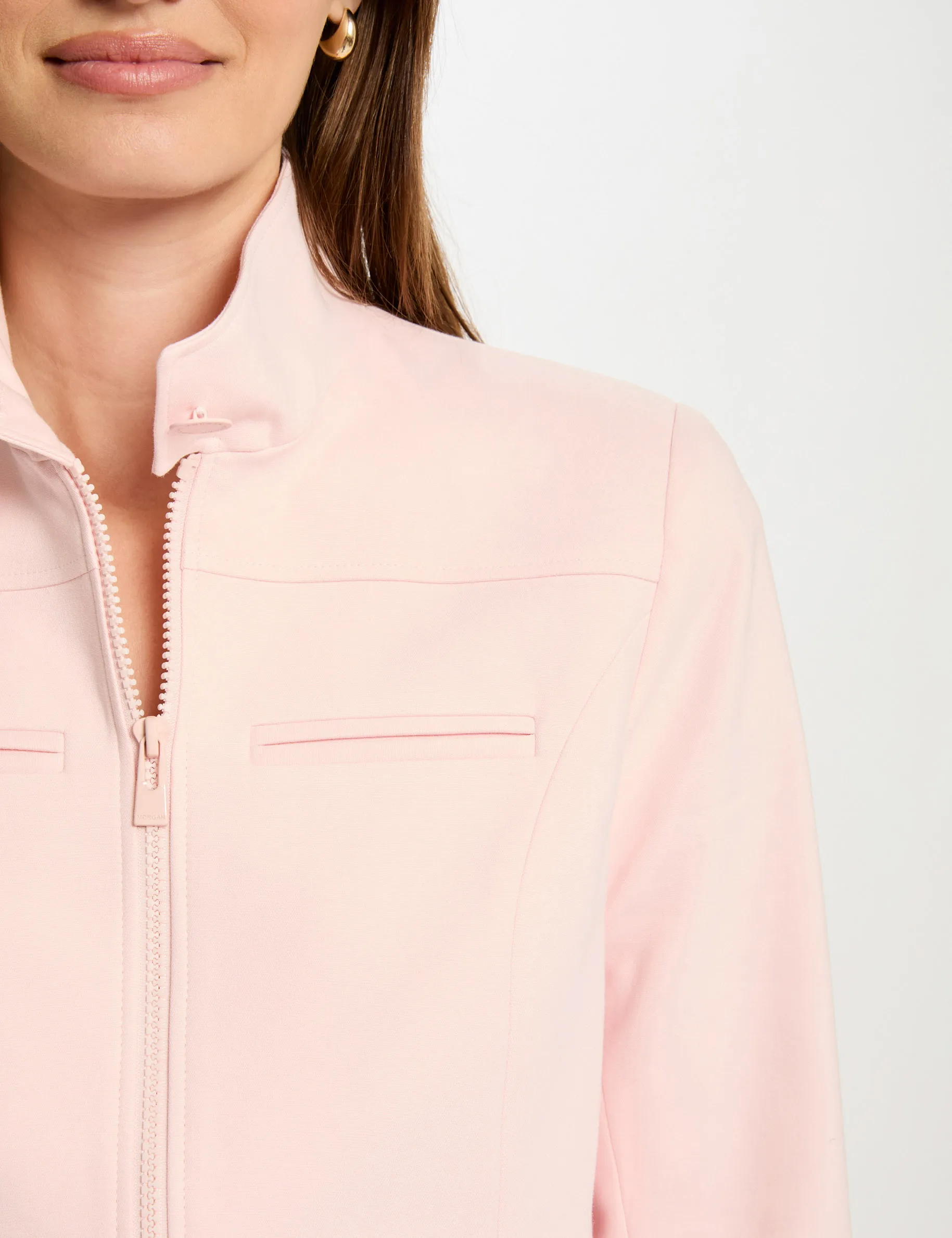 Zipped waisted jacket pale pink women